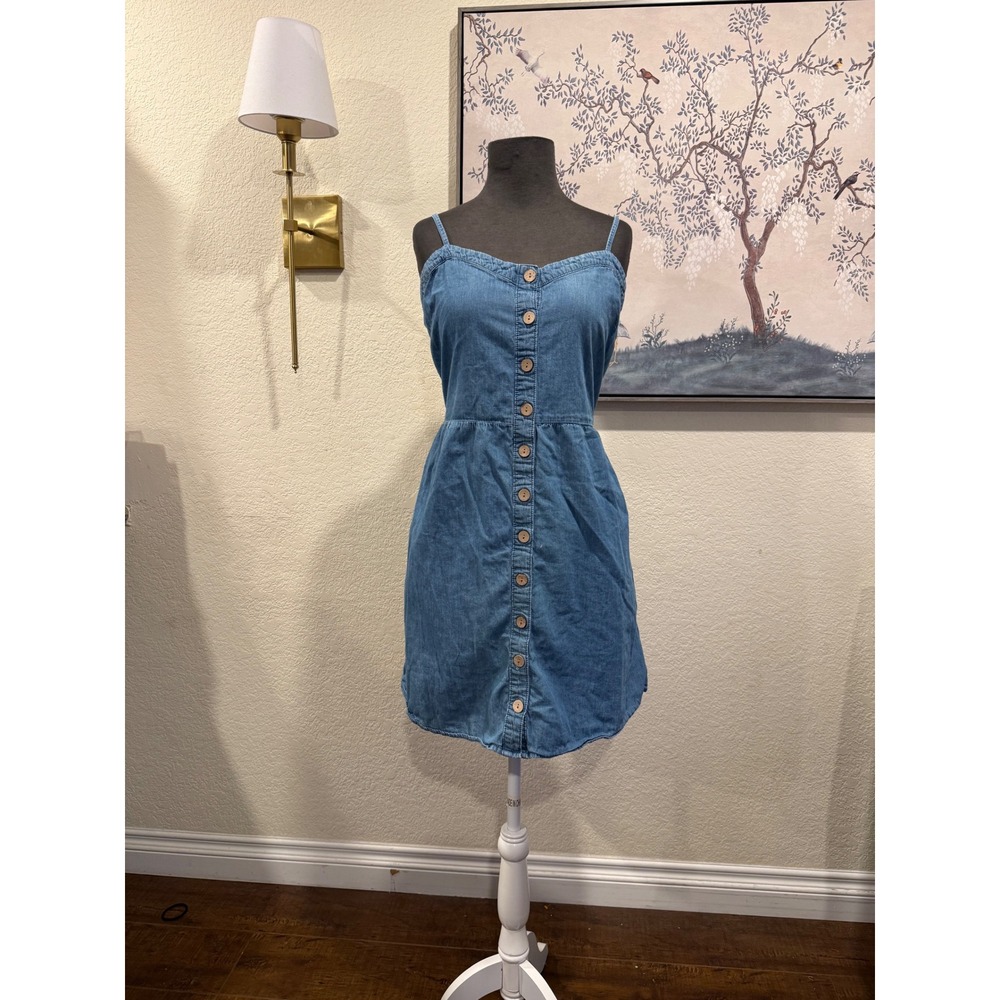 Maurices Cotton‎ Blue Denim Button Front Smocked Back Mini Sundress Size M